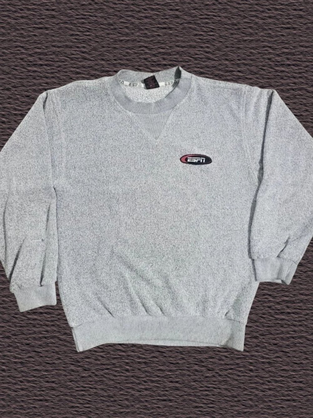 ESPN Vintage 90s V-Notch Crewneck Sweatshirt Embroidered Heather Gray Size M